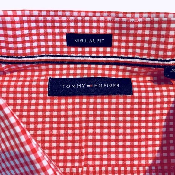 Tommy Hilfiger Men’s Short Sleeve Button Down Cotton Red White Shirt Size 17 XL - Picture 8 of 9